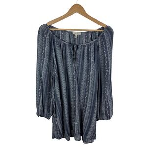 Como Blu Floral Peasant Blouse Size 2X Blue Lightweight Boho Chic Flowy Festival